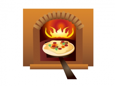 ピザを釜で焼くイラスト