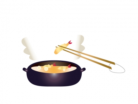 天ぷらを油で揚げるイラスト
